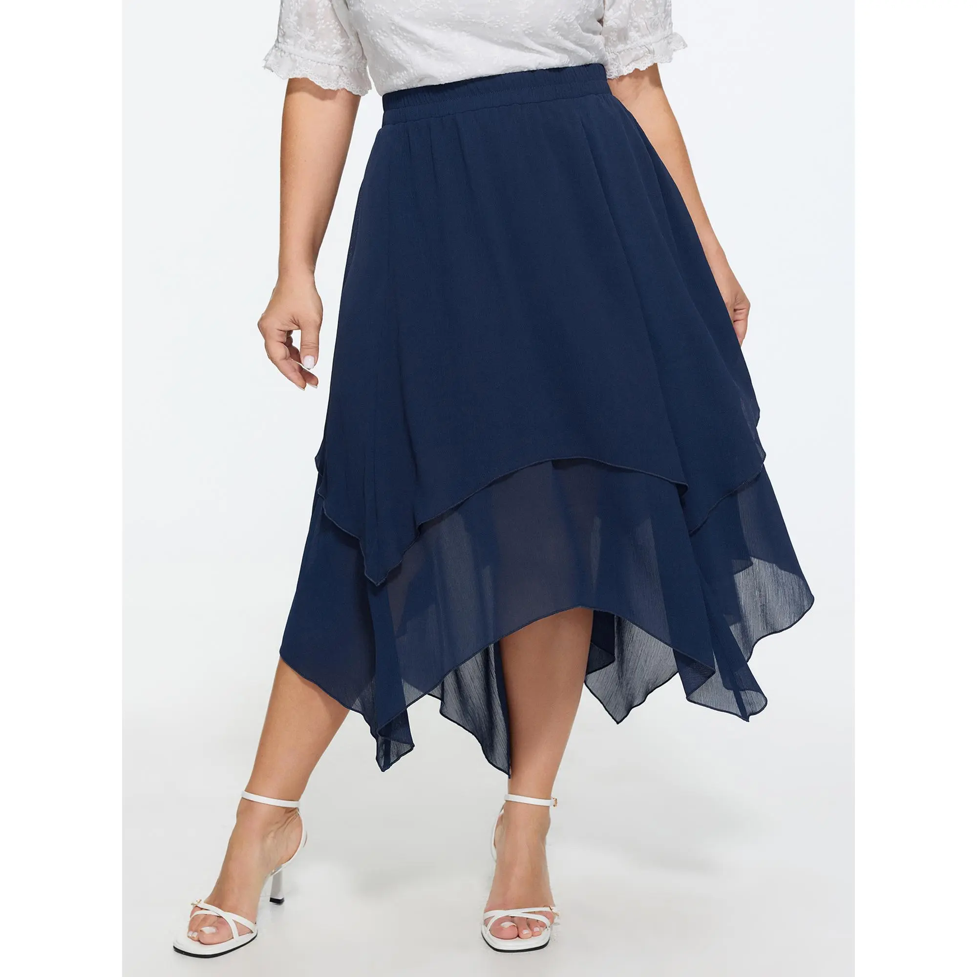 BloomChic Women's Plus Size Flowy Midi Skirt, Romantic Tiered Bottoms in a Smooth Polyester Fabric with a Comfy Stretch Fit and Pocket, Flowy Skirts, Comfy Stretch Skirts