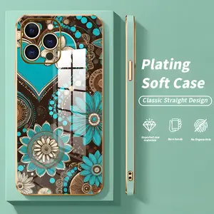 Teal Flower Heart Phone Case， Bohemian Floral Pattern Style for iPhone 17 16 15 14 13 12 11 Plus Pro Max. Anniversary Gift a2