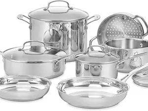 Cuisinart 11-Piece Cookware Set, Chef's Classic Stainless Steel Collection 77-11G Glass Lid