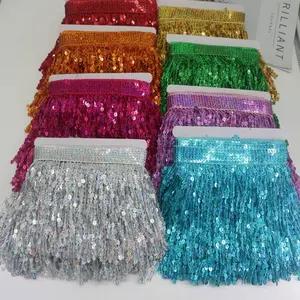 2 Yards 15CM Sequin Fringe Lace Trims Paillette Ribbon Tassel Fabric Latin Dance Costume Dress Curtain Stage Lace DIY Craft