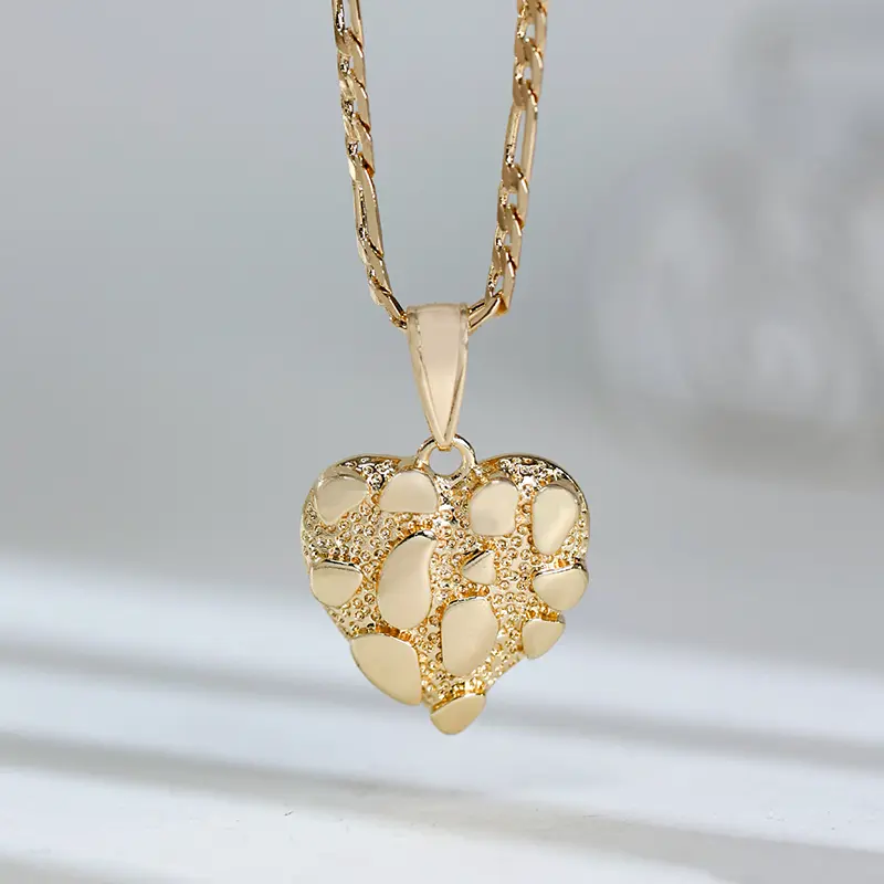 Vintage Bohemian Hip Hop Pendant Necklace, Copper Irregular Nugget Heart Design, Fashion Statement Jewelry For Daily Vacation All Season Wear