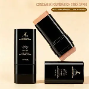 Concealer Foundation Stick SPF50, 2-in-1 Full Coverage Makeup with Built-in Brush, Long Lasting Waterproof, Flawless Complexion for All Skin Types, 20g