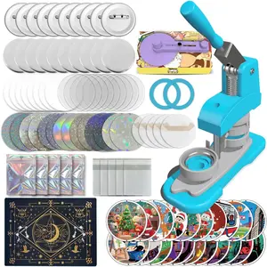 Blue Button Maker Machine 58mm (2.25 inch), DIY Button Pin Maker Machine Comes with Free Button Parts, Circle, Cutting Board, Pattern Paper, Holographic Bags, Colored Film, and Protective Case