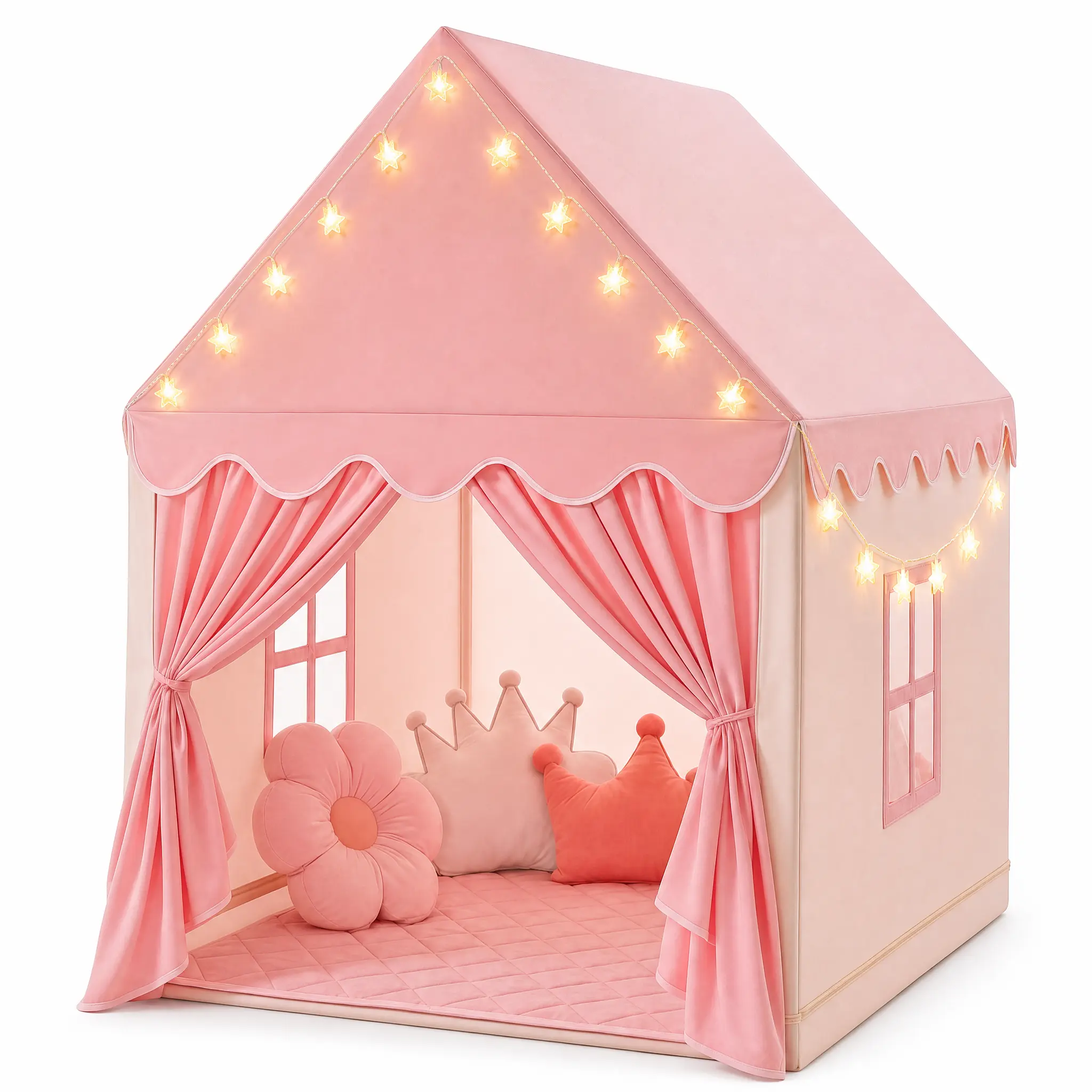JungleDove Large Pink Flannel Castle-Look Freestanding Toddler Playhouse Tent - for 4-6 Yrs Girls, Indoor-Outdoor Party Use, Ideal Unisex Children's Gift for Magical Pretend Play (Parenting Products)