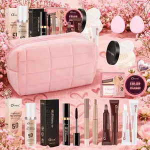 10-Piece Makeup Bag Set, Includes Foundation, Powder, Lip Gloss, Contour, Mascara, Blush, Complete Beauty Kit, Daily Makeup Kit