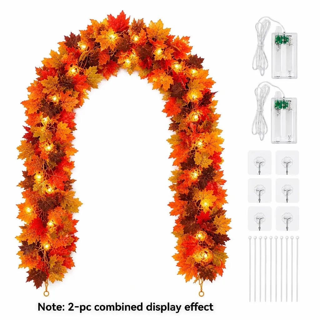 2Pack Fall Decor Enlarged Maples Leaves Lights Total 11.48FT 40LED | Upgraded Material, fall garland，Brighter & More Vivid Color, Fall Decorations for Home Battery Operated Autumn Garland Lights Waterproof Indoor Outdoor Halloween Thanksgiving Decorations