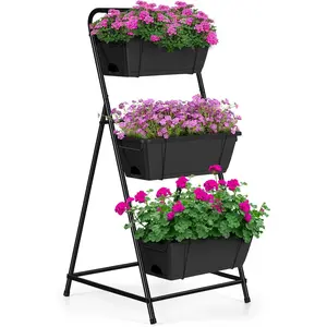 Raised Garden Bed 3 Tier Vertical Garden Planter Elevated Planter Boxes Outdoor  Planter with Drainage Holes Removable Tray for Patio Balcony Porch Black