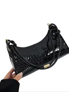 Women's Fashion Simple Shoulder Bag, Casual Commuter Underarm Purse, Trendy Crocodile Pattern Handbag, Pu Leather Crossbody, Perfect Gift for Valentine's Day