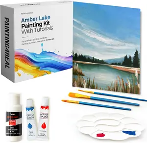 DIY Amber Lake Acrylic Painting Kit with Video Tutorials - 9pc Art Set for Adults and Beginners