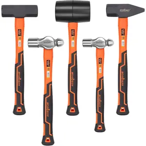 5-Piece Set 16oz & 32oz Pein Hammers 32oz Mallet 3lb Sledge 3lb Peen High-Quality Fiberglass Handles for Sturdy Striking