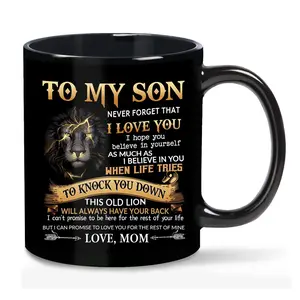 To My Son Coffee Mug – Lion Letter Design 11oz 15oz Ceramic Cup from Mom, Inspirational Gift for Son, Home & Office Drinkware