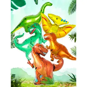 5 dinosaur-themed aluminum film balloons/set, suitable for dinosaur-themed birthday parties; jungle dinosaur-themed Jurassic-themed party decoration, children's dinosaur jungle realism, birthday dinosaur-themed must-have photo background atmosphere.