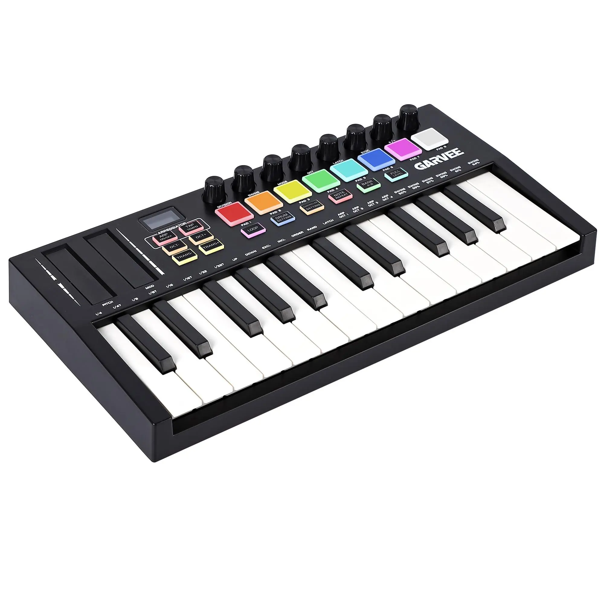 25-Key MIDI Keyboard Controller, 8 Backlit Drum Pads & 8 Knobs, Bluetooth Wireless, Professional Dynamic Keybed, Includes Music Production Software, Black