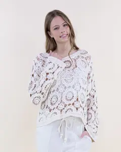 Long Sleeve Sunburst Floral Crochet Lace Top – Bohemian and Breezy Women's Crochet Blouse Shirts Womenswear