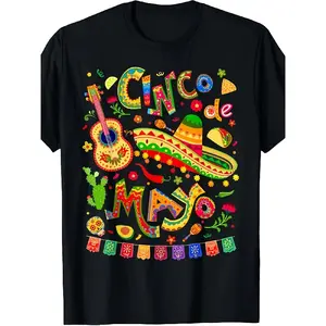 Happy Cinco de Mayo Fiesta Mexican Party 5 De Mayo Men Women T-Shirt Hoodie Same Style for Men and Women, 2026 Summer Short-Sleeved Printed T-Shirt,, Vintage Style, Crew Neck, Pullover, Sl.Everyday comfortable wearGraphic Graphic Tees