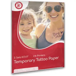 Printable Temporary Tattoo Paper for Inkjet Printer - Skin-Safe, Water-Resistant, Blank 8.5x11” Sheets for Personalized Designs - Make Your Own Temporary Tattoos at Home - 5 Set