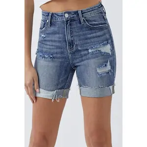 RISEN Distressed Rolled Denim Shorts