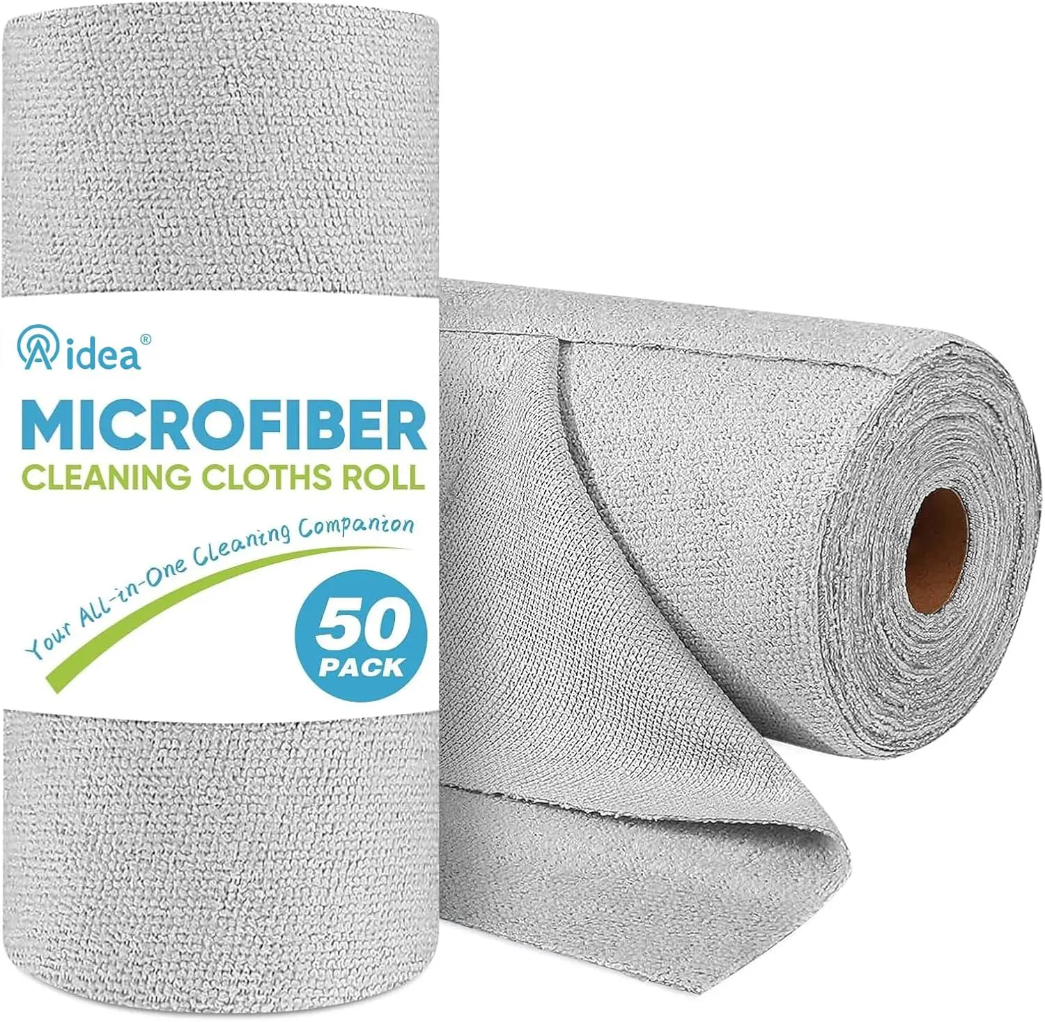 Microfiber Cleaning Cloth Roll - 50PK, 11.5×11.5in Tear-Away Household Towels for Home Users, Kitchen/Car Multi-Surface Cleaning, Reusable Lint-Free Grey Rags, Roll Pack