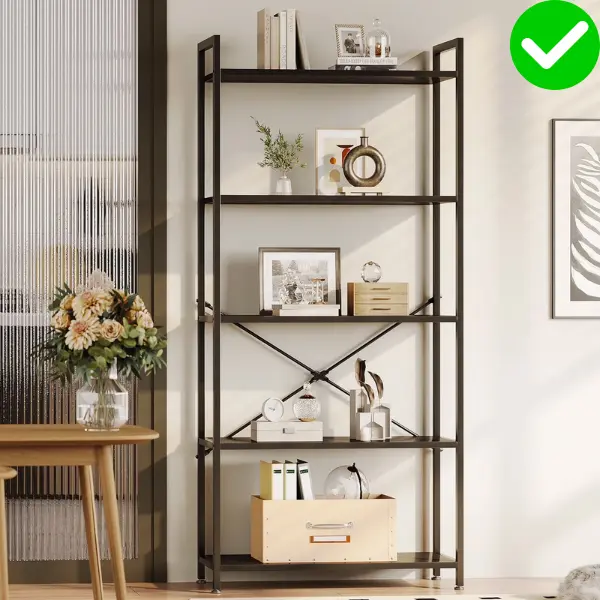 5-Tier Freestanding Bookshelf - Modern Home Office Bookcase for Bedroom & Living Room