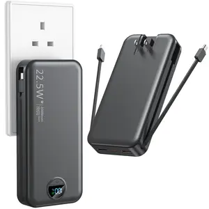 20,000mAh Portable Charger Large Capacity Wall Plug Power Bank with Built-in Cable & Foldable AC Plug, 22.5W Max Fast Charger for iPhone 15 Series, Galaxy, Android Phones ,or all  Smartphones, mobile devices& More Accessories