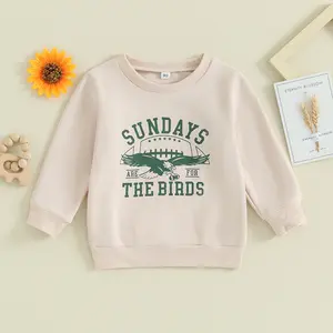 Toddler Crew Neck Soft Sweater, Long-Sleeve Casual Tops with Eagle Letter Print, Fall Baby Clothing for Boys and Girls, Crew Neck Sweater