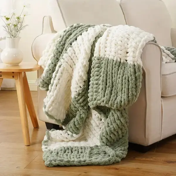 50"x60" Thick Blanket - Thick and soft Chenille king size blanket, crochet/knit pattern, cozy sofa bed cover for all seasons, bed or