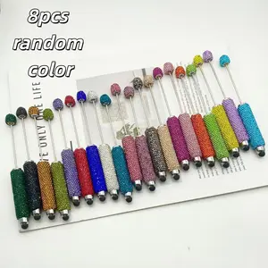 8pcs DIY Handmade Single Color Full Diamond Beaded Touch Screen Pens, Teacher Writing & Office Use, Student Exam Aid, Graduation Gift