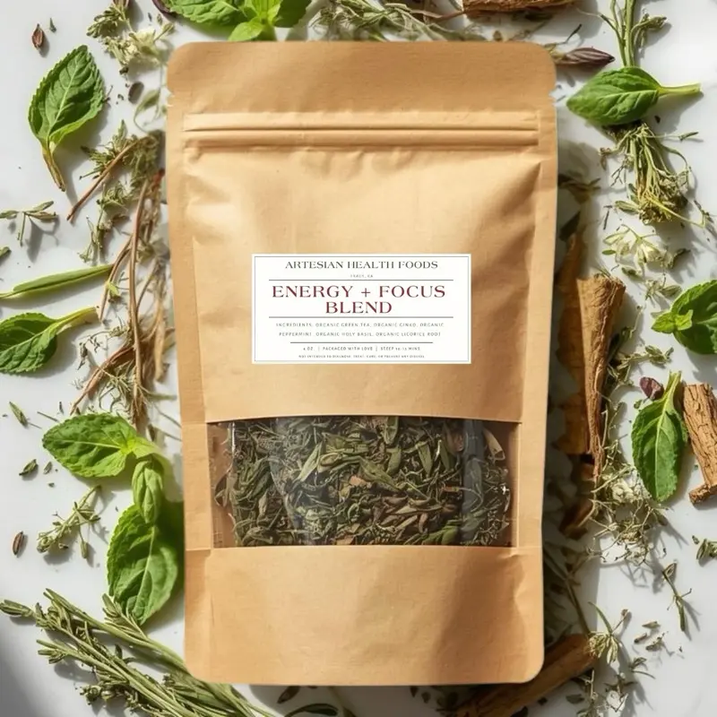 Artesian Health Foods Energy + Focus Tea Blend - Organic Green Tea, Ginkgo, Peppermint, Holy Basil & Licorice Root for Clear Calm Focus & Sustained Energy