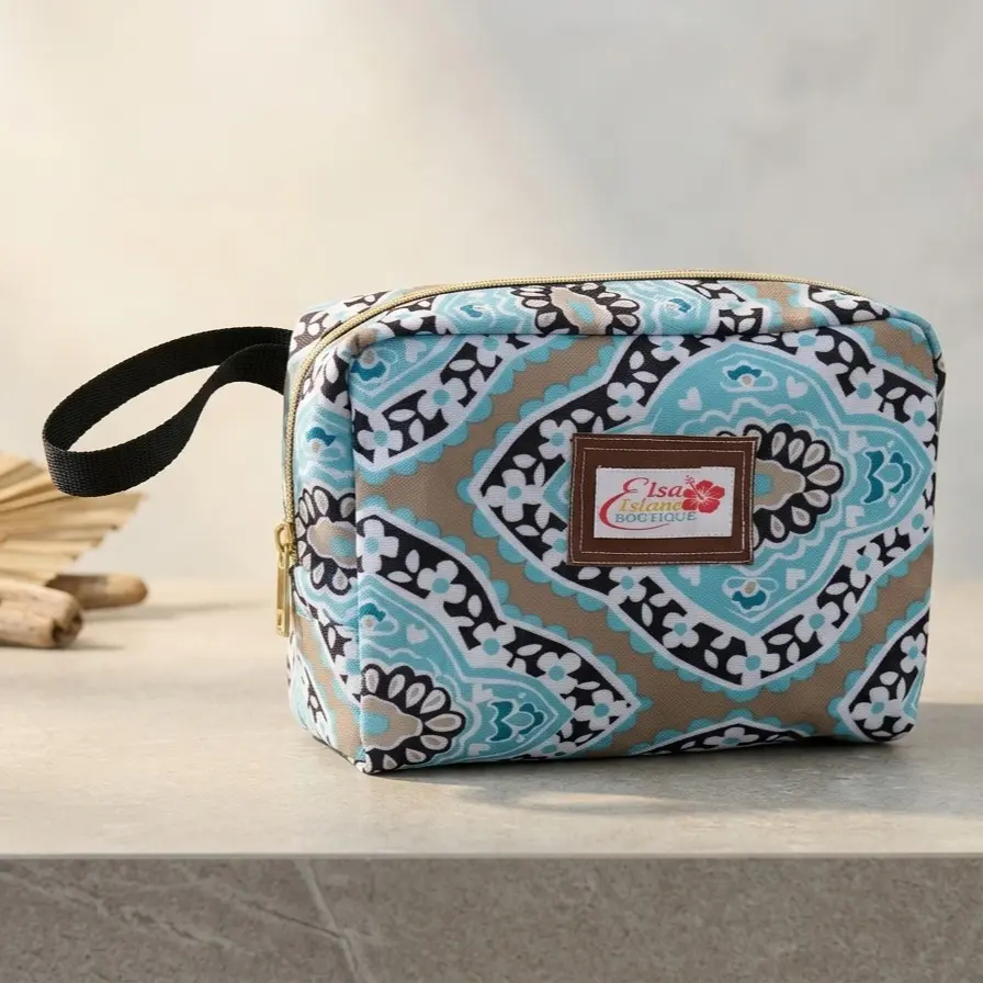 Island Medallion Quilted Travel Organizer Water-Resistant Makeup Bag