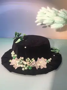 Intangible Cultural Heritage (ICH) Mulberry Silk Butterfly & Floral Black Velvet Decorative Hat