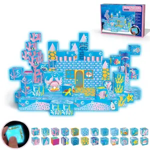 Magnetic Building Blocks Set for Kids, Glow-In-The-Dark Ocean Construction Toy, Educational Stem Gift for Boys & Girls Ages 6+, Building Block Sets