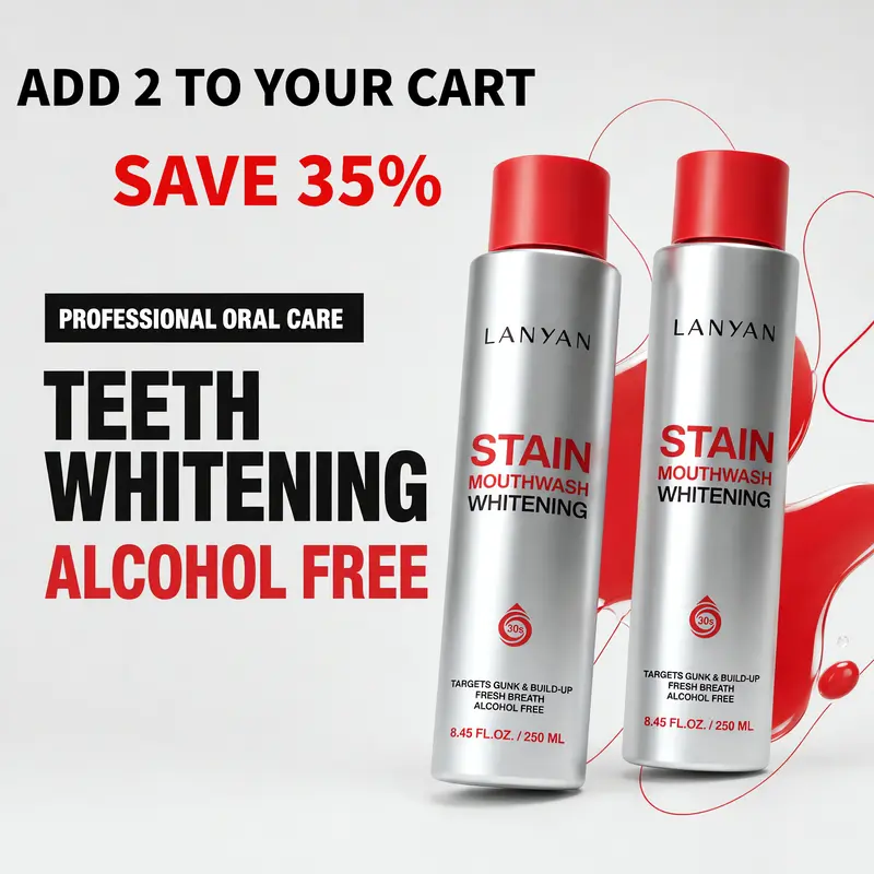 LANYAN Teeth Whitening Oral Care Mouthwash - Alcohol-Free, Non-Alcoholic, Peroxide-Free, Plaque Whitening Daily Rinse for Stain Removal, 30s Instant Fresh Breath, Eucalyptus Peppermint Travel Size for Gum Care