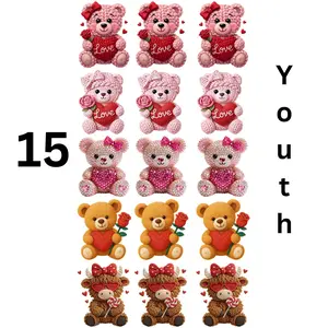 Crochet Valentine Day Bear Youth Premade Gangsheet 15 Youth Size Transfers Ready to Press DTF Transfer Hot Peel for Adult Prints Art Santa Crochet Doll