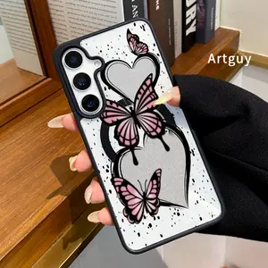 Magnetic Phone Case for Samsung Galaxy S24 Plus S25 Ultra S23 FE Ultra S22+ Butterfly Hearts Pattern TPU Shockproof Anti-Scratch Stylish Smartphone Cover