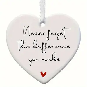 "Never Forget The Difference You Make" Ceramic Christmas Ornament - Inspirational Holiday Gift for Teachers, Nurses, Caregivers, Friends Round Glossy