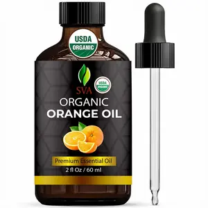 SVA Orange Essential Oil Organic – 2 Fl Oz – 100% Natural Organic Orange Oil - for Diffuser, Hair, Face, Skin Care, Aromatherapy, Scalp and Body Massage, Soap and Candle Making - with Dropper