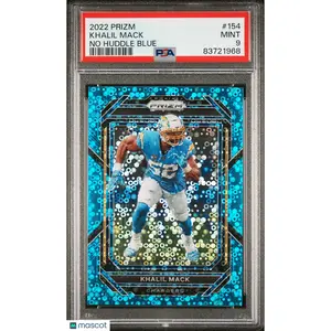 2022 Panini Prizm #154 Khalil Mack No Huddle Blue #/79 PSA 9