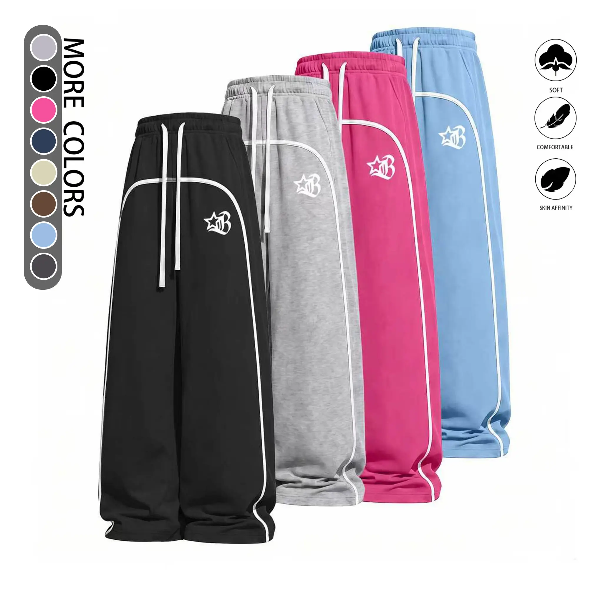 Men's 3-Pack Athletic Baggy Sweatpants - Loose-Fit Wide-Leg Style with Drawstring Waist, Ultra-Soft 100% Polyester Lightweight Sportswear for Fitness, Running, Men's Baggy Sweatpants