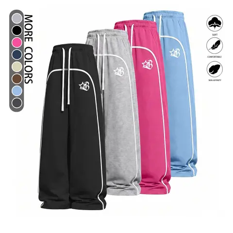 Men's 3-Pack Athletic Pants - Baggy, Loose Fit Wide-Leg Sweatpants with Drawstring Waist, Ultra-Soft 100% Polyester Lightweight Sportswear for Fitness, Running, Baggy Sweatpants