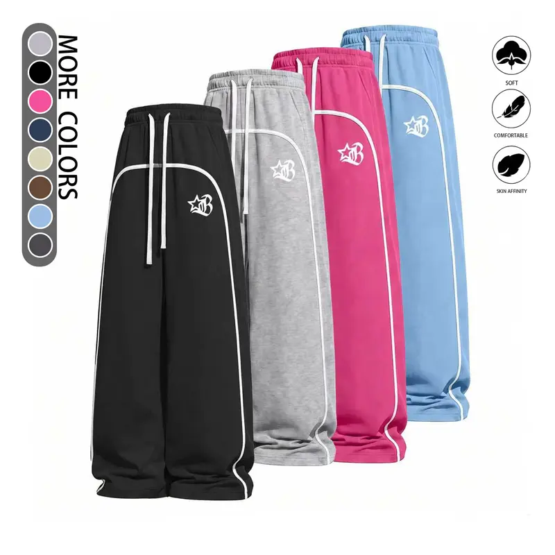 Men's 3-Pack Athletic Pants - Baggy, Loose Fit Wide-Leg Sweatpants with Drawstring Waist, Ultra-Soft 100% Polyester Lightweight Sportswear for Fitness, Running, Baggy Sweatpants