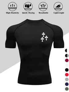 Men's Dragon Print Compression T-Shirt Activewear, Quick-Dry Breathable Stretch Fabric, Tight-Fitting Short Sleeve Top for Fitness and Outdoor Activities Workout Rash Guard