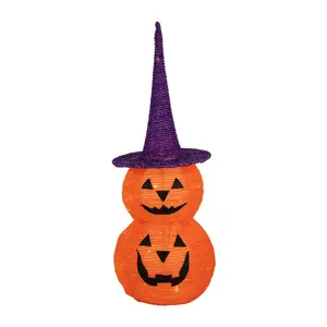 Northlight 30" Pop Up Lit Tinsel Stacked Jack-O-Lanterns Decor