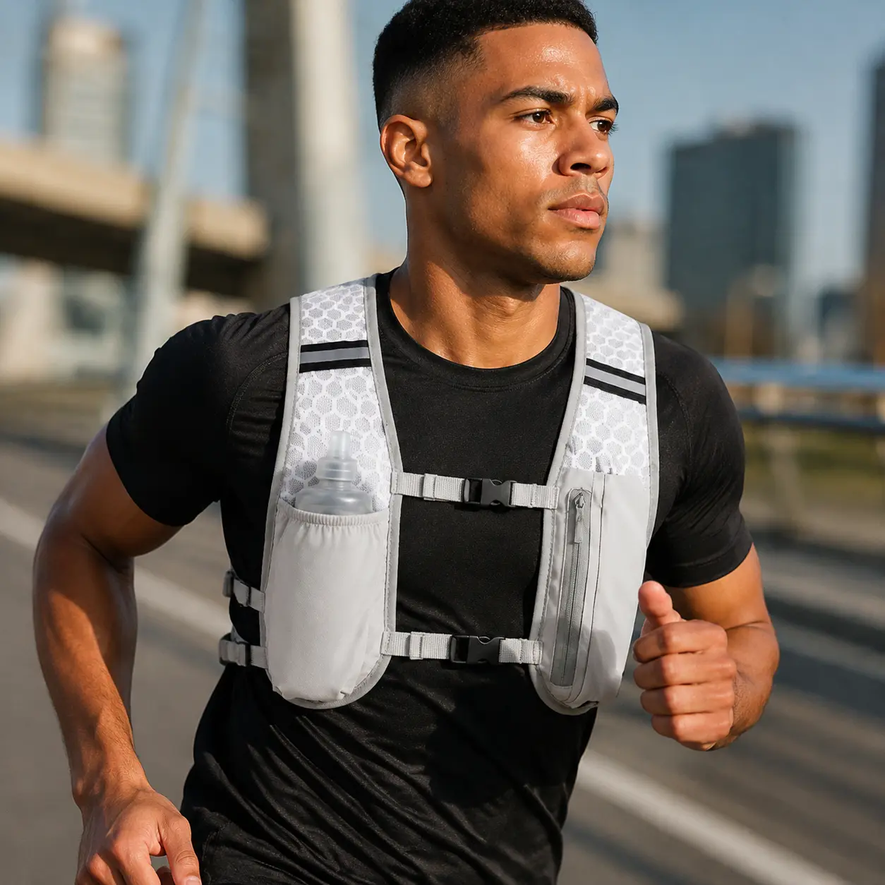 Lightweight Running Hydration Vest Backpack for Men & Women, Reflective Trail Running Chest Pack with Adjustable Straps, Breathable Mesh Fabric, Water Bottle Holder & Phone Pocket for Hiking Cycling Marathon, One Size, Energy Gels