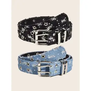 Trendy streetwear belt, punk accessory denim belt, hip-hop Y2K heart-shaped buckle belt, unisex design, street style belt