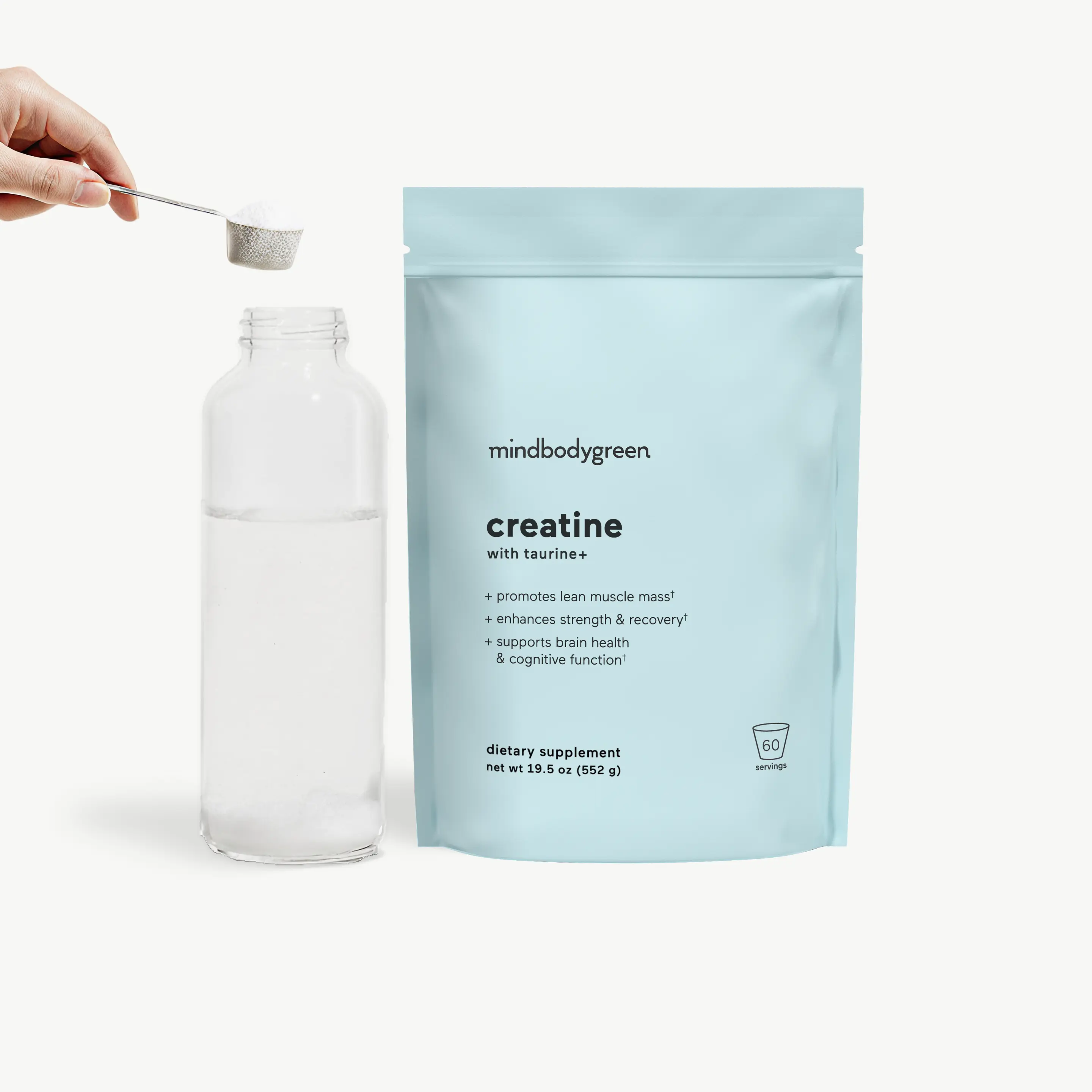 mindbodygreen creatine with taurine+ gusset bag, 5g creatine, 2g taurine, 60 servings, Fitness Fuel for High Performance Lifestyle, Lean Muscle Lifestyle, Physique Goals & creatine for women