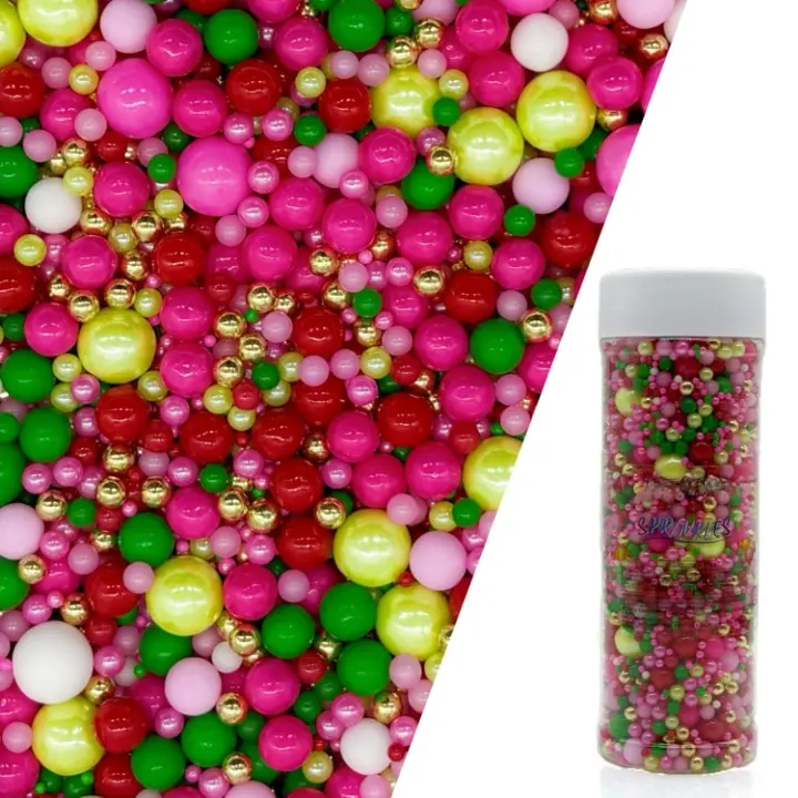Edible Red Series & Pink & Green Sugar Pearls Sprinkles Candy Mix Size Pearls Cake Decorations Cupcake Toppers Decorating