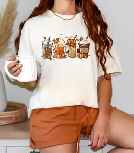 Fall Coffee Pumpkin Shirt, Coffee Latte Shirt, Halloween Shirt, Fall Shirt, Retro Halloween Shirt, Pumpkin Shirt.