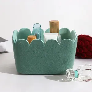 2026 Fashion Wavy Edge Felt Storage Set, Cute Macaron Color Desktop Organizer Basket, Girl Heart Cosmetics Snack Box