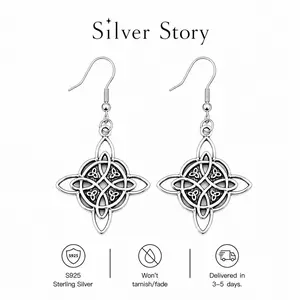 925 Sterling Silver Celtic Witch's Knot Dangle Earrings, Vintage Wiccan Protection Amulet Jewelry, Hypoallergenic Celtic Knot Drop Earrings for Women, Gothic Witchy Jewelry Gift for Pagan, Wicca, Celtic Culture Lovers, Handmade Irish Knot Earrings