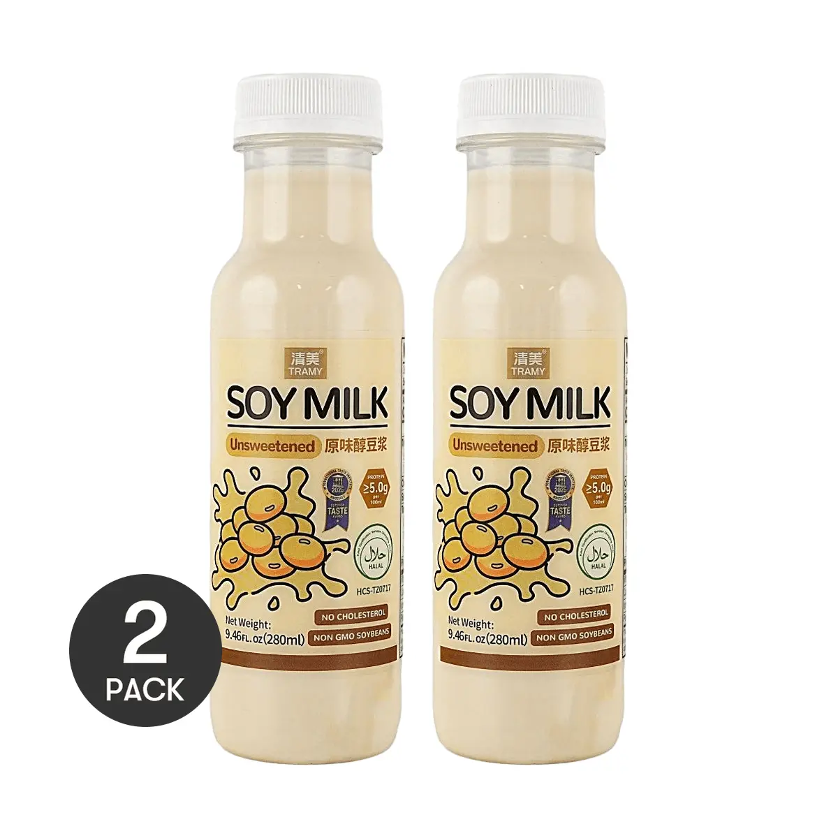 TRAMY Original Unsweetened Soy Milk, 2-Pack, 280ml/Bag, High Protein (5g/100ml), Non-GMO, Healthy Breakfast Drink